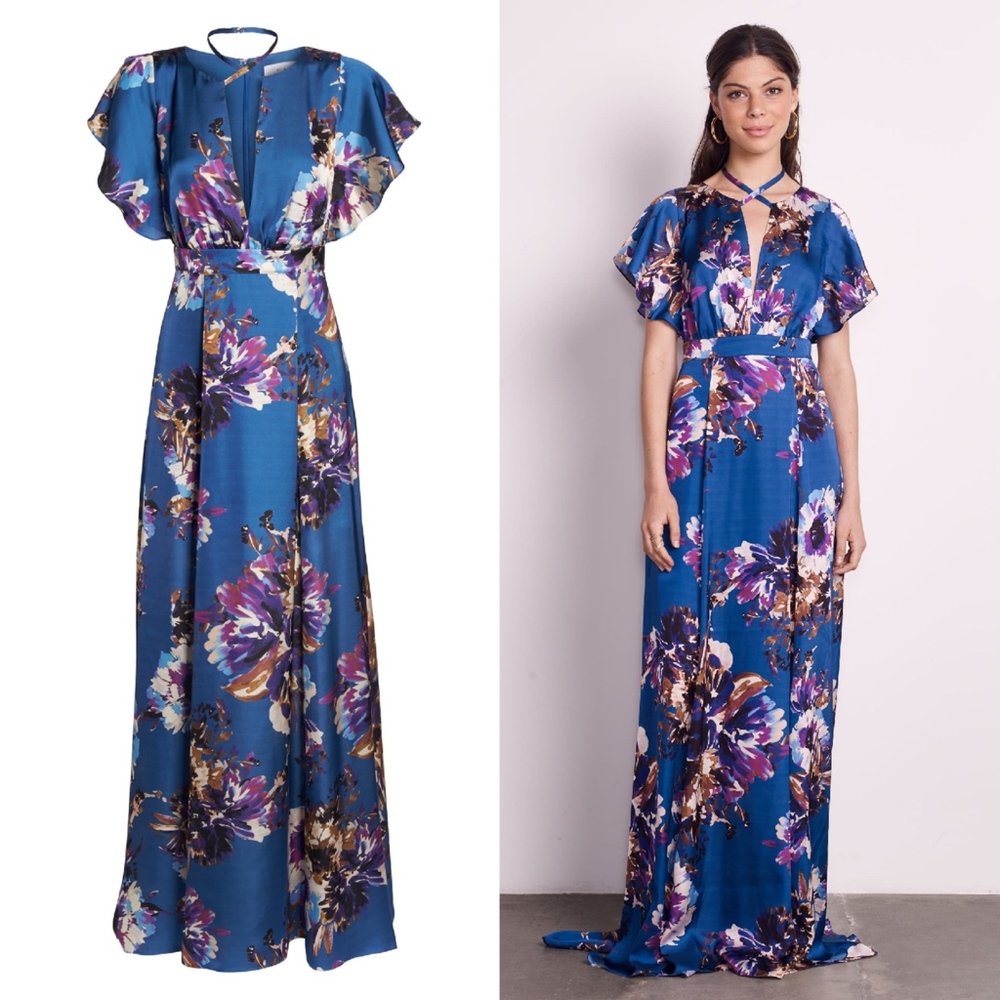 NEW Ali & Jay Anthropologie BLUE FLORAL Maxi DRESS - Picture 3 of 8